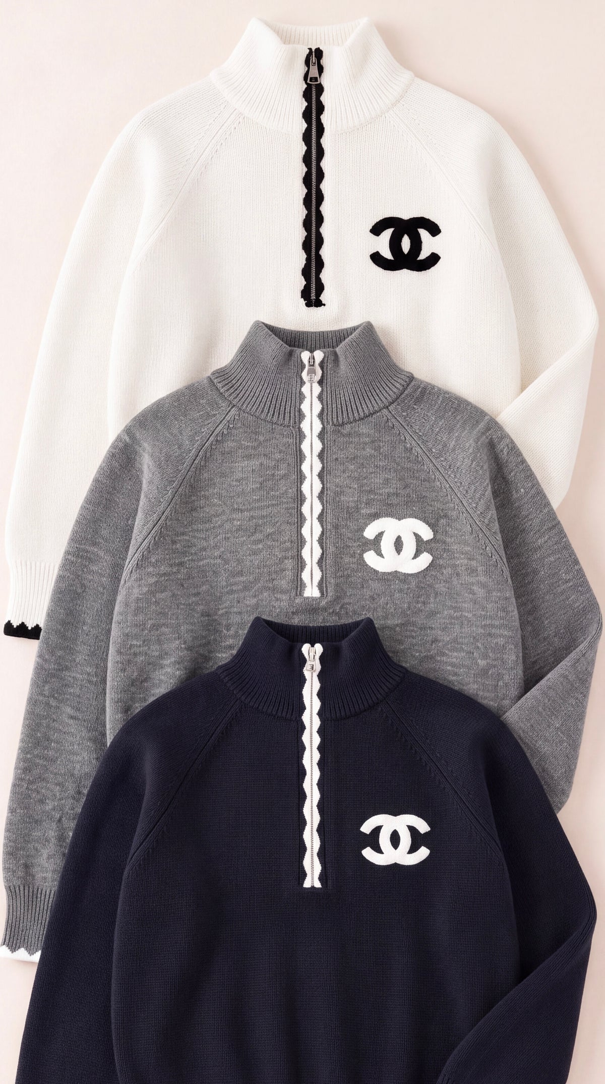 Pull zippé en maille CC
