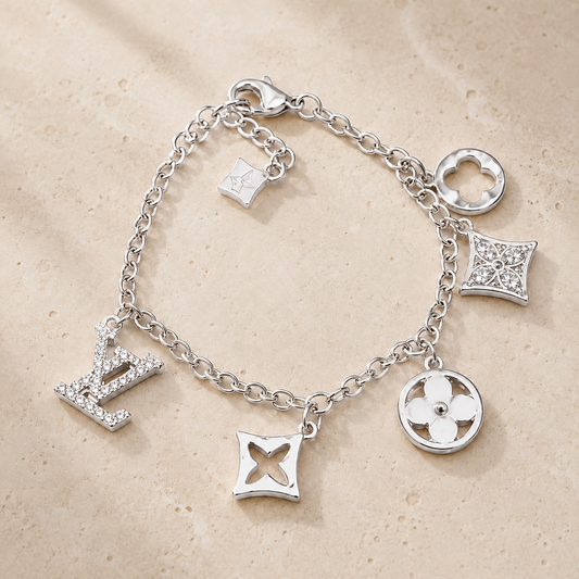 Bracelet à charms argenté pour femme avec détails en cristaux Louis Vuitton lv