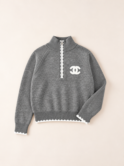 Pull zippé en maille CC
