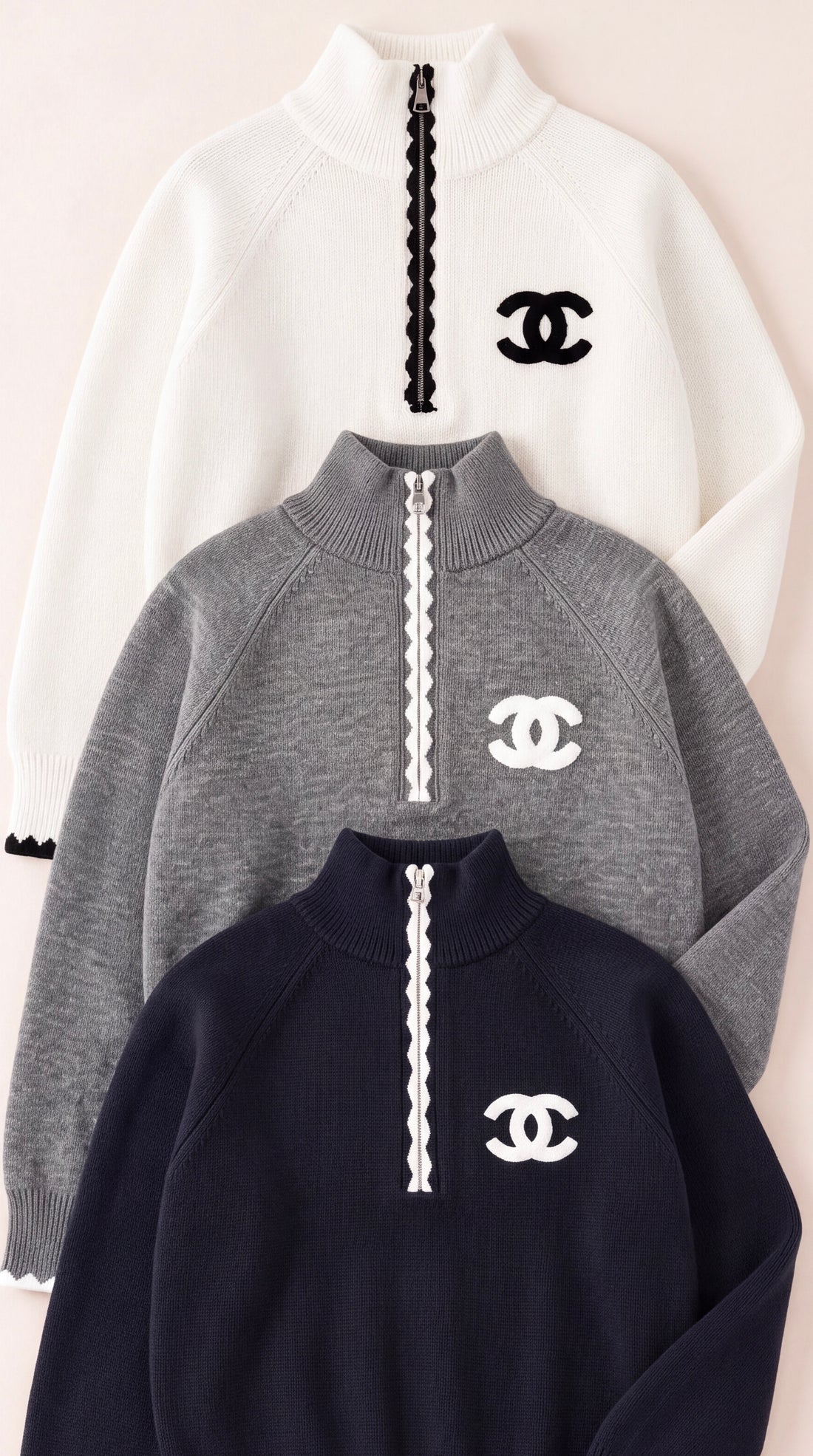 Pull zippé en maille CC