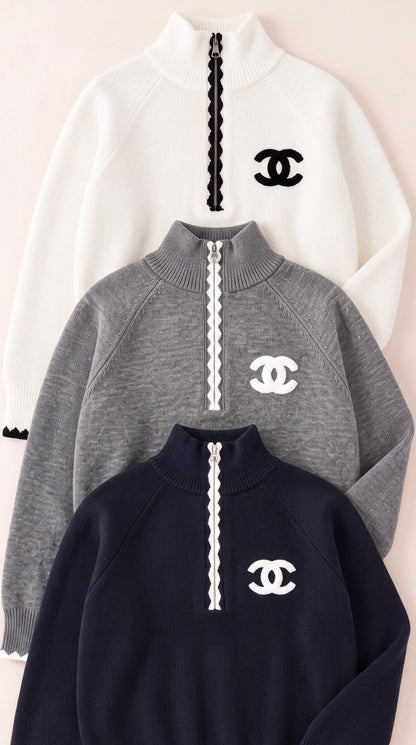 Pull zippé en maille CC