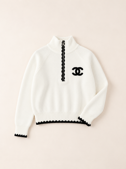 Pull zippé en maille CC