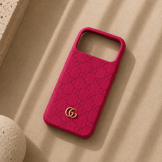 Coque Gucci rose fuschia or cuir métal coque de luxe pas cher