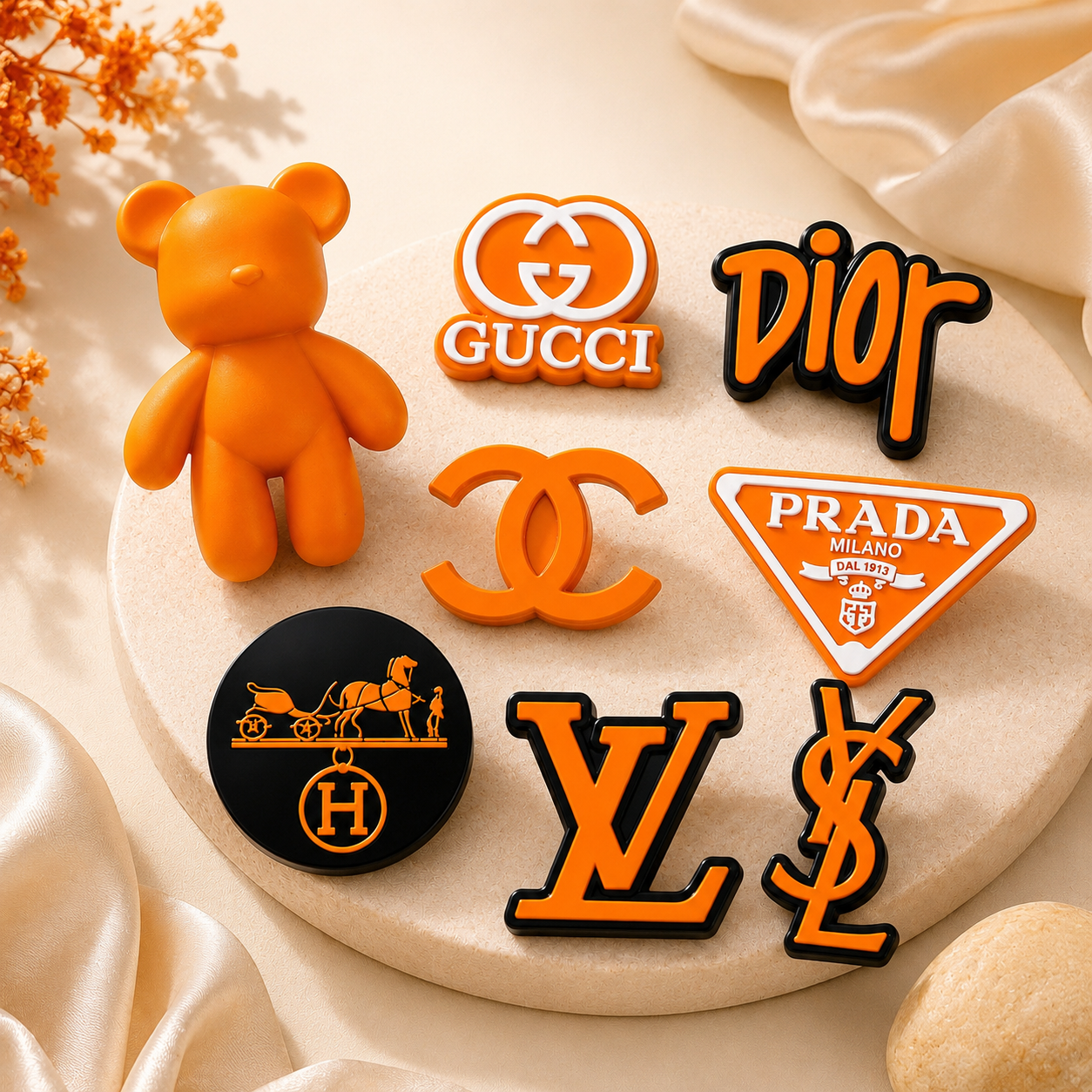 Pins de luxe pour Crocs orange noir hermes louis vuitton ysl